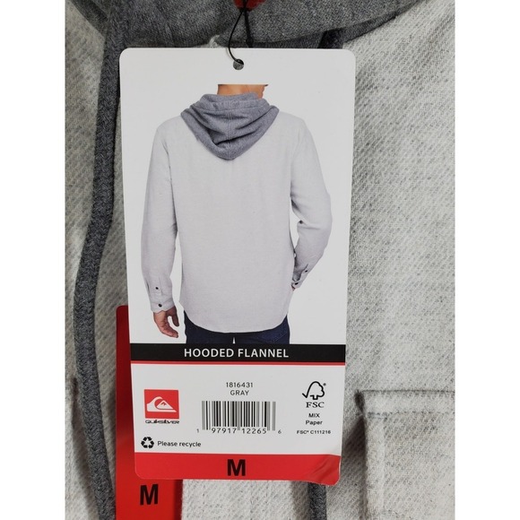 Quicksilver Hooded Flannel Shacket Shirt Jacket Mens M Beige Button Drawstring - Picture 9 of 12